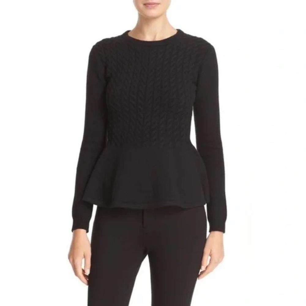 Ted Baker London Women's US 8/10 Black Mereda Cable Knit Peplum Sweater